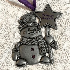 Gloria Duchin Inc. Pewter February Birthstone Snowman Ornament